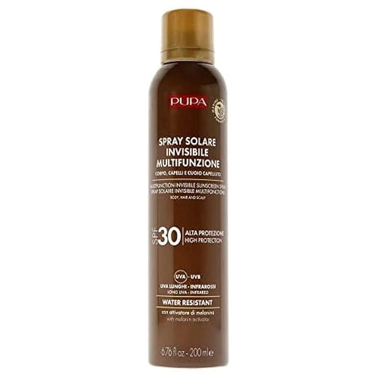PUPA Milano Multifunction Invisible Water Resistant Sunscreen Spray SPF 30 - Fresh And Pleasant Scent - Stimulate The Production Of Melanin - Super Fast Drying - Prevents Skin Dehydration - 6.7 Oz
