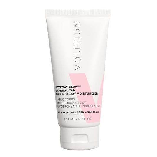 Volition Beauty Getaway Glow Gradual Tan Firming Body Moisturizer with Vegan Collagen + Squalane | Skin Smoothing Cream, Stretchmark Treatment & Sunless Tanning Lotion | Quick Drying Formula
