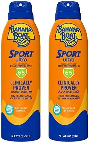 Banana Boat Sport Ultra SPF 65 Sunscreen Spray, 6oz | Banana Boat Sunscreen Spray SPF 65, Oxybenzone Free Sunscreen, High SPF Sunscreen, Spray On Sunscreen, Water Resistant Sunscreen, 6oz (Pack of 2)