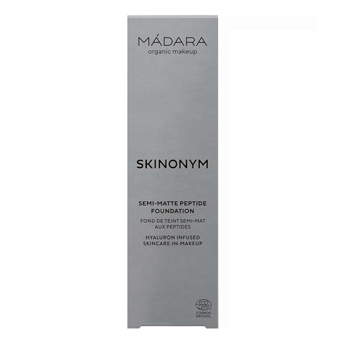 MÁDARA Organic Skincare |SKINONYM Semi-Matte Peptide Foundation, #35 TRUE BEIGE, 30ml – Boosted by collagen-supporting peptides, Semi-matte finish, Adapts to the skin's texture, Ecocert certified.