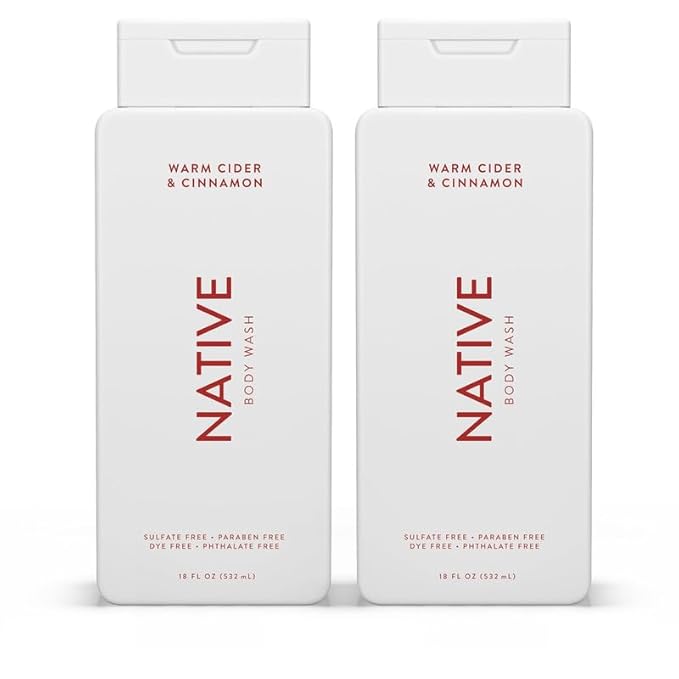 Native Body Wash for Men & Women, Seasonal | Sulfate, Paraben, and Dye Free, with Naturally Derived Clean Ingredients Leaving Skin Soft and Hydrating, Warm Cider & Cinnamon 18 oz - 2 Pk