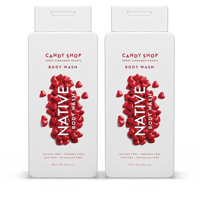 Native Body Wash for Men & Women, Seasonal | Sulfate, Paraben, and Dye Free, with Naturally Derived Clean Ingredients Leaving Skin Soft and Hydrating, Sweet Cinnamon Hearts 18 oz - 2 Pk