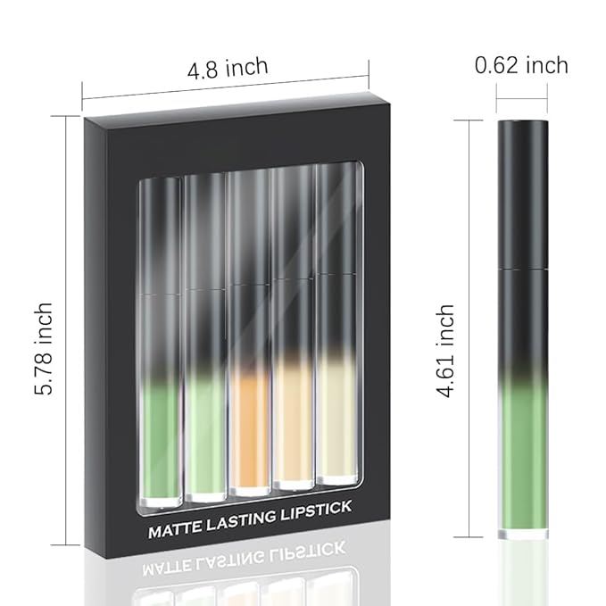 AMY'S DIARY Matte Plum Liquid Lipstick 5Pcs Sets,24-hour Lipstick Green Yello Plum Lip Stain 24 Smudge Waterproof for Women (Set04)
