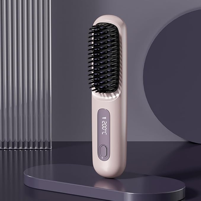 Go Brush Pro 2025 Cordless Hair Straightener Brush – 3 Heat Settings, USB Rechargeable, 2-in-5 Straightener & Curler, Ionic Anti-Static for All Hair Types (Black)