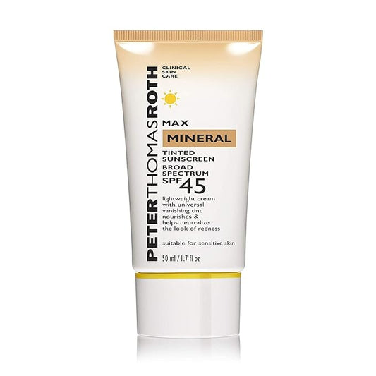 Peter Thomas Roth | Max Mineral Tinted Sunscreen Broad Spectrum SPF 45 | Tinted Moisturizer with SPF, Water-Resistant Mineral Sunscreen For Sensitive Skin, 1.7 Fl Oz. (Pack of 1)