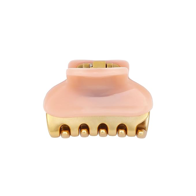 1.2" Mini Claw Clips for Women Girls - Minimalist Double-Layer 18K Gold Painted Hair Clips for Thin Short Hair, Small Non-Slip Luxury Hair Accessories for Daily Face Wash & Makeup, Pink