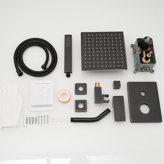 annazom Oil Rubbed Bronze rain Shower Faucet Set Shower System 8 Inches Square Shower Head with Handheld, Waterfall Showerhead, All Metal Shower Faucet Trim Repair Kits (Contain Shower Valve)