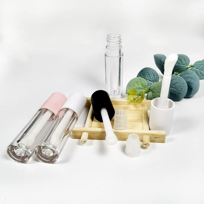 COSIDEA 24 pcs Empty 5ml big brush lip gloss tube White round lipgloss tubes container with big doe foot wand