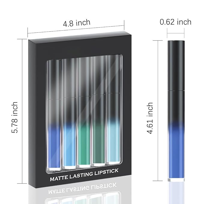 AMY'S DIARY Matte Plum Liquid Lipstick 5Pcs Sets,24-hour Lipstick Light Deep blue green Plum Lip Stain 24 Smudge Waterproof for Women (Set03)