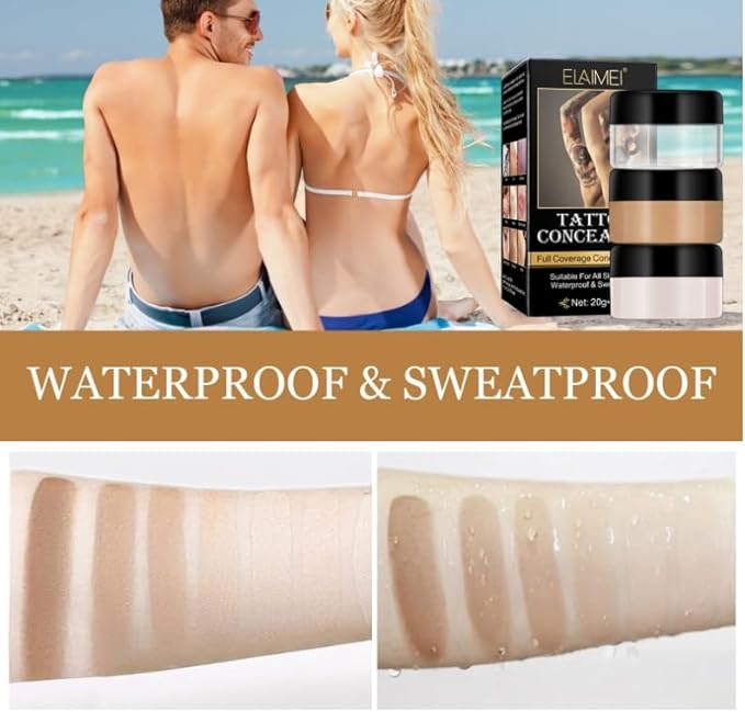 Tattoo Cover Up Makeup Waterproof, Long-Lasting Tattoo Cover Up Concealer,Tattoo Cover Up Makeup Waterproof,Invisible and Natural, Suitable for Tattoos, Scars and Vitiligo