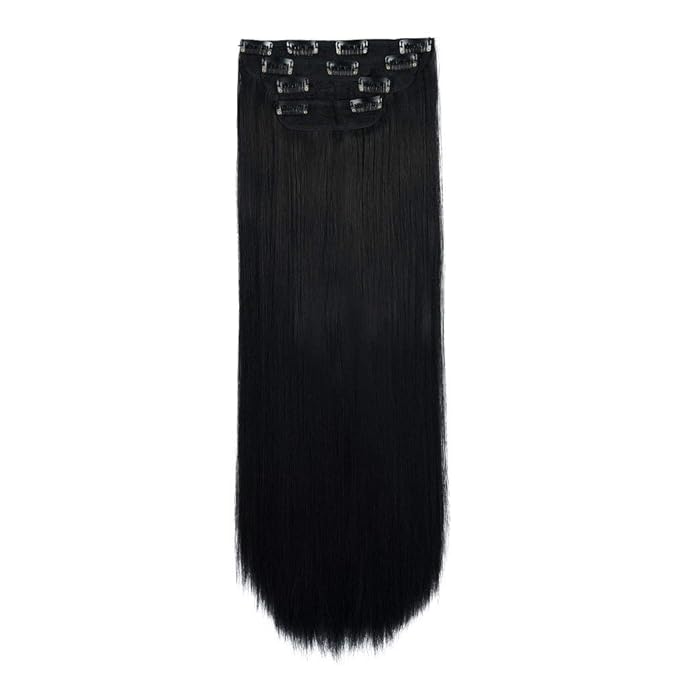 REECHO Multi-Length 12" 14" 16" Long Straight 4 PCS Set Thick Clip in on Hair Extensions Natural Black