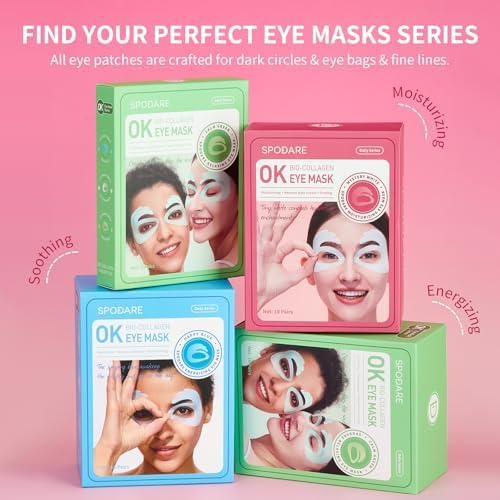 SPODARE OK Shape Eye Masks, 360° Fit Under Eye Patches with Caffeine and Collagen, Firming & Hydrating Eye Mask for Dark Circles and Puffiness, Self Care Gifts for Women - 18 Pairs, Mystery White