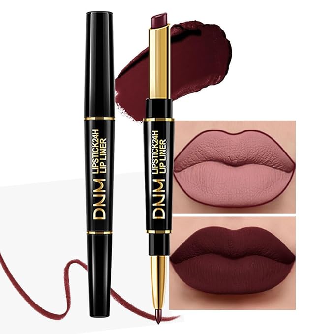 2-in-1 Deep Red Lip Liner & Lipstick Set Kit for Women, Matte Lips Kit with Lip Liner Lip Stains Long Lasting Waterproof 24 Hour Lipstick and Lip Liners Combo Lipliners Pencil Set 15