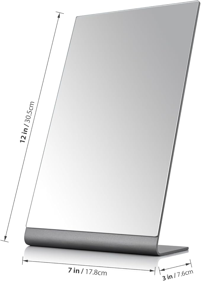 12"x7" Frameless Makeup Mirror, True 1X Flat Vanity Mirror for Accurate Reflection, Free Standing on Bathroom Vanity, Dresser or Desk, Ideal for Makeup, Shaving & Gifts (Space Black)