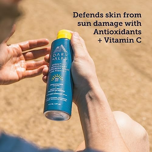 Oars + Alps Sunscreen Spray for Face & Body, SPF 30 Spray Sunscreen Infused with Vitamin C & Antioxidants, No White Residue, Water & Sweat Resistant, All Skin Types, Lightweight, Hydrating, 6oz, 1pk