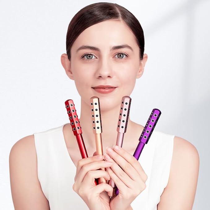 Betypura 30-Stone Facial Roller - Cooling Face & Neck Massager Tool for Skin Rejuvenation | 360° Contouring with Germanium Stones & Aircraft Aluminum | Portable 7.6" Beauty Roller - Purple