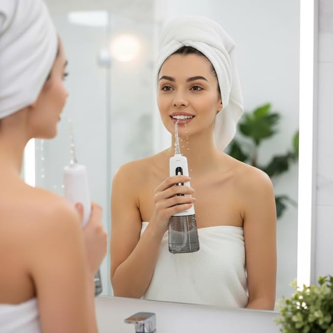Wellooriya Cordless Water Flosser for Teeth – 300mL Large Tank, 9 Pressure Levels, LED Display, USB-C Rechargeable, IPX7 Waterproof Dental Oral Irrigator for Home & Travel (White)