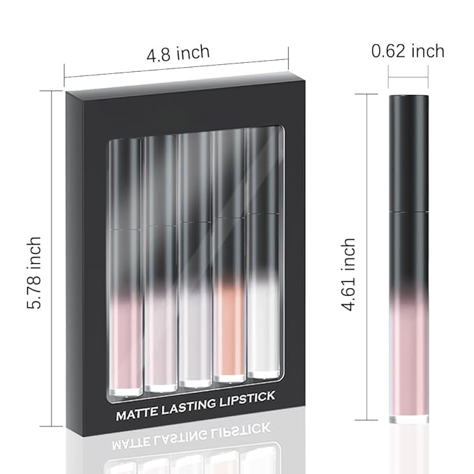 AMY'S DIARY Matte Plum Liquid Lipstick 5Pcs Sets,24-hour Lipstick White Nude Naked Gray Plum Lip Stain 24 Smudge Waterproof for Women (Set06)