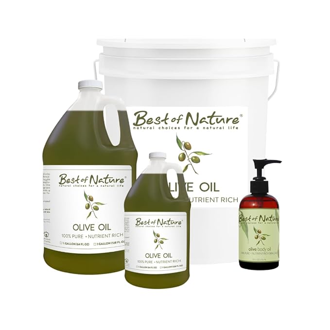 Best of Nature 100% Pure Olive Massage & Body Oil – Cold Pressed, Natural & Unscented Moisturizer for Skin, Hair & Bath, 1 Gallon (128 fl oz)