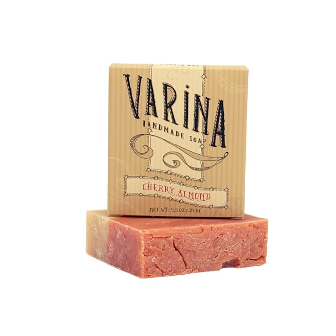 Varina Natural Cherry Almond Bar Soap - Gentle Cleansing for Sensitive Skin, Spicy - 3 Pack