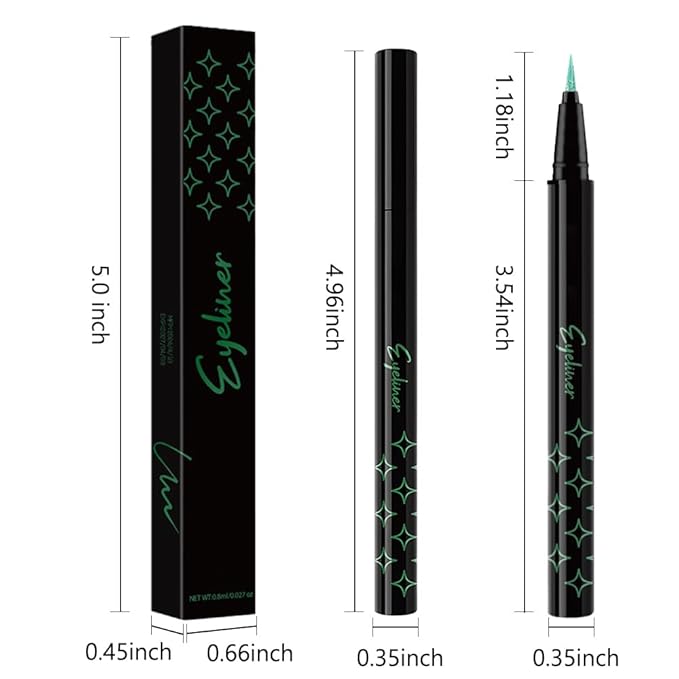 Green Metallic Glitter Liquid Eyeliner Pen – Long-Lasting Sparkly Waterproof Eyeliner for Women & Men – Tattoo-Effect Eye Makeup for Parties – Delineador Líquido con Brillo 06