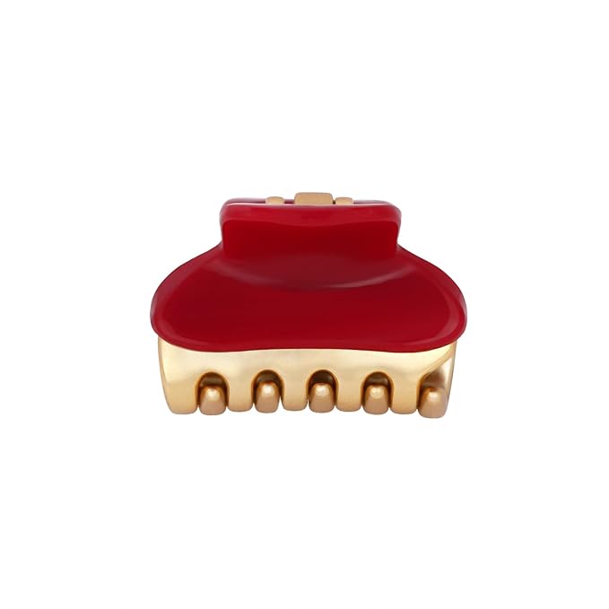 1.2" Mini Claw Clips for Women Girls - Minimalist Double-Layer 18K Gold Painted Hair Clips for Thin Short Hair, Small Non-Slip Luxury Hair Accessories for Daily Face Wash & Makeup, Red