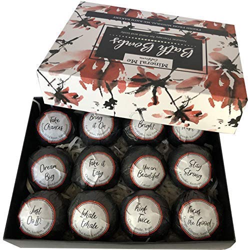 Valentines Bath Bombs for Women Relaxing with Inspirational Messages, 12 Natural and Organic BathBombs with Essential Oils & Skin Moisturizing Shea Butter. Gift for Wife, Girlfriend, Her