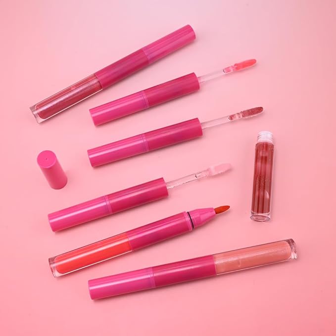 evpct Antique Rose Matte Liquid Lipstick Marker Pen Lip Liner Set with Glitter Lip Oil, 2in1 Lipgloss Lipstick Long Lasting Waterproof for Women, Longwear Lips Stain 24hr Original Smudge Proof labial
