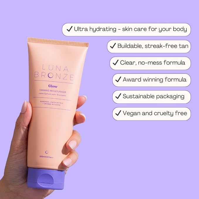 GLOW Gradual Sunless Hydrating Self Tan Moisturizer - Organic Vegan Tanner, Natural Olive Finish, 6.7 fl. Oz