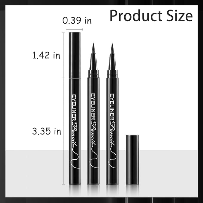 12 Pcs Black Eyeliner Pen, Long-Lasting & Waterproof Eyeliner, Quick-Drying Eye Liner Liquid Liner, Smudge-Resistant Black Eye Liner for All Skin Tones & Types, Highly Pigmented Eye Makeup