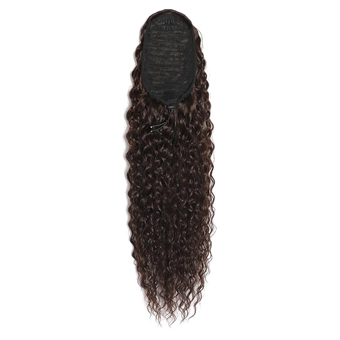 Deep Wave Ponytail Extension for Women 12 Inch Black Brown Curly Wavy Ponytail Hair Extensions Drawstring with Clips Short Synthetic Hairpiece for Daily and Party