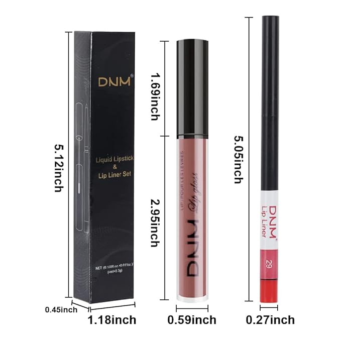 evpct 2Pcs Nude Pink Matte Lip Liner and Lipstick Pencil Makeup Set Brown Liquid Lipstick Lip gloss Stain Set Long Lasting Waterproof labiales mate 24 horas originales matte larga duracion 24 29#