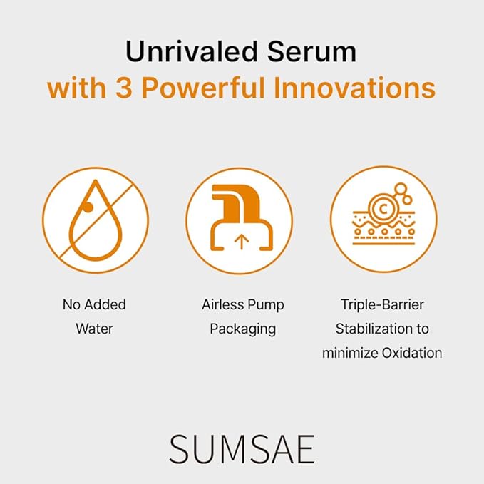 SUMSAE Pure Vitamin C Serum - Best Korean Skincare with Vitamin 10.5%, No Added Water, Special Airless Pump, Brightening and Firming Skin, Improving Uneven and Dull Skin Tone, 30ml/1.01fl.oz.