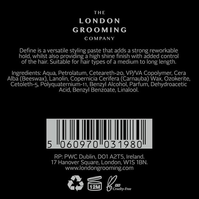 The London Grooming Company Define For Men | Strong All-Day Hold | Low Sheen Finish | Easy to Wash Out | 1.7 Fl Oz (50ml)
