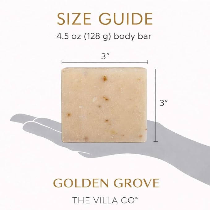 The Villa Co - Golden Grove | 4.5oz Exfoliating Body Bar for Women & Men | Artisan Made in USA | Natural Ingredients | Goats Milk