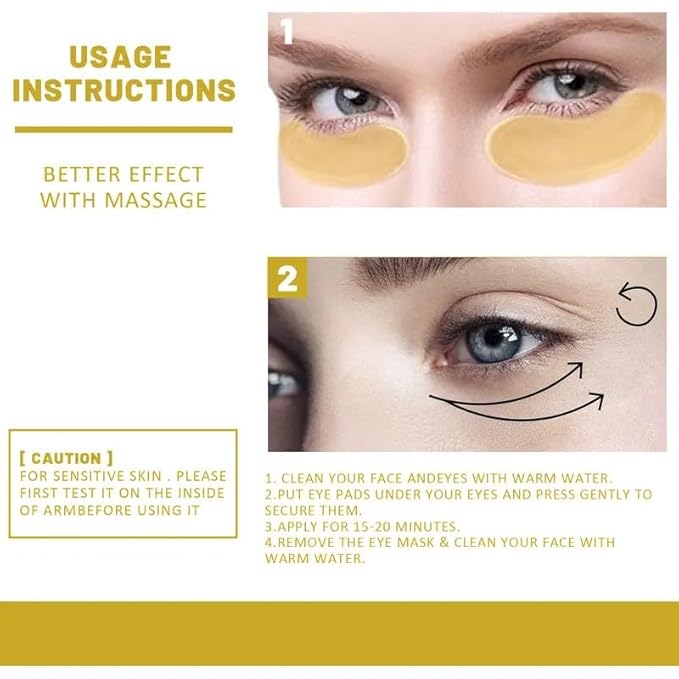 Under Eye Patches Masks - 24K Gold Eye Patch for Dark Circles & Puffy Eyesg,Fine Lines,Eye Bags, Wrinkle,Contains Caffeine and Collagen, Hydration for Women and Men, (60 Pcs) Gold