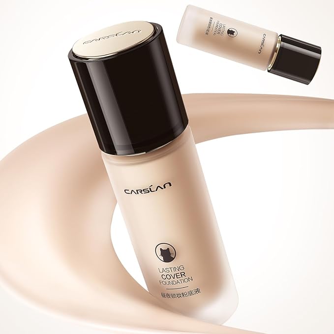 CARSLAN Lasting Cover Foundation, 24H Longlasting Full Coverage Matte Finish Face Makeup, Poreless, Lightweight, Waterproof, Oil Free Liquid Foundation, M02