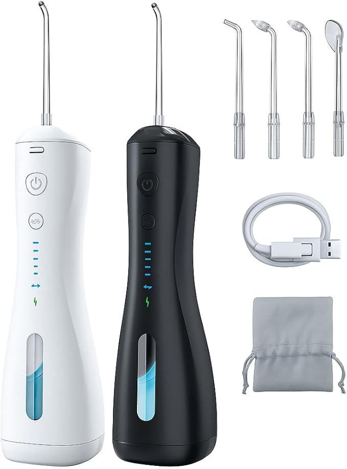Portable Cordless Water Flosser for Teeth Cleaning – 6 Modes, 30-140 PSI, USB Type-C Rechargeable 2000mAh Battery, IPX7 Waterproof, 4 Nozzles, Ultra-Quiet, Travel-Friendly Oral Irrigator (White)