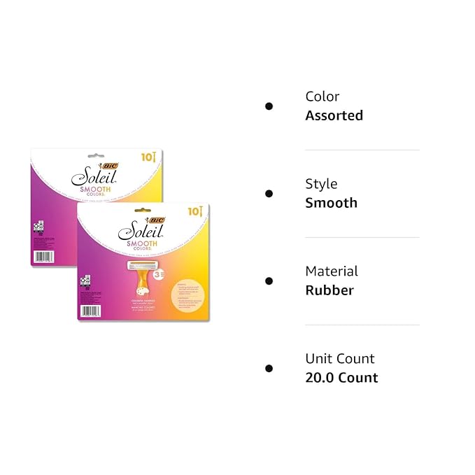 BIC Soleil 3 Colors Women's Disposable with 3 Blade Razors, Anti-Slip Grip and Soothing Moisture Strip, 20-Pack