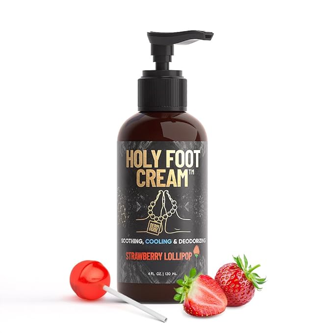 Derm Dude Holy Foot Cream | Daily Moisturizing Foot Cream with DeoPlex for Freshness & Arrowroot for Lightweight Hydration | Strawberry Lollipop Scent 4oz