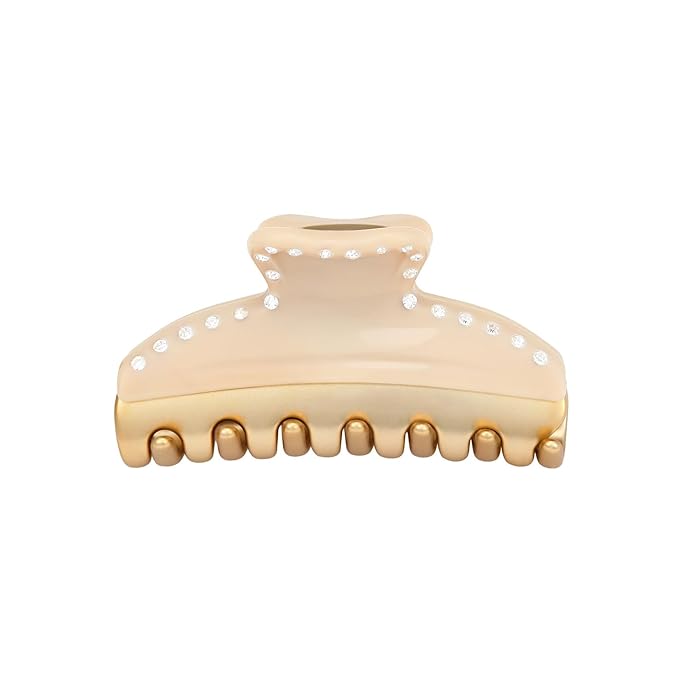 Premium Claw Clips for Women, 3 Inch Medium Hair Clips for Thick Thin Hair, Gold Hair Accessories, Strong Hold Non-Slip French Hair Clip for Teen Girls, Valentine's Day Gift for Her, Beige