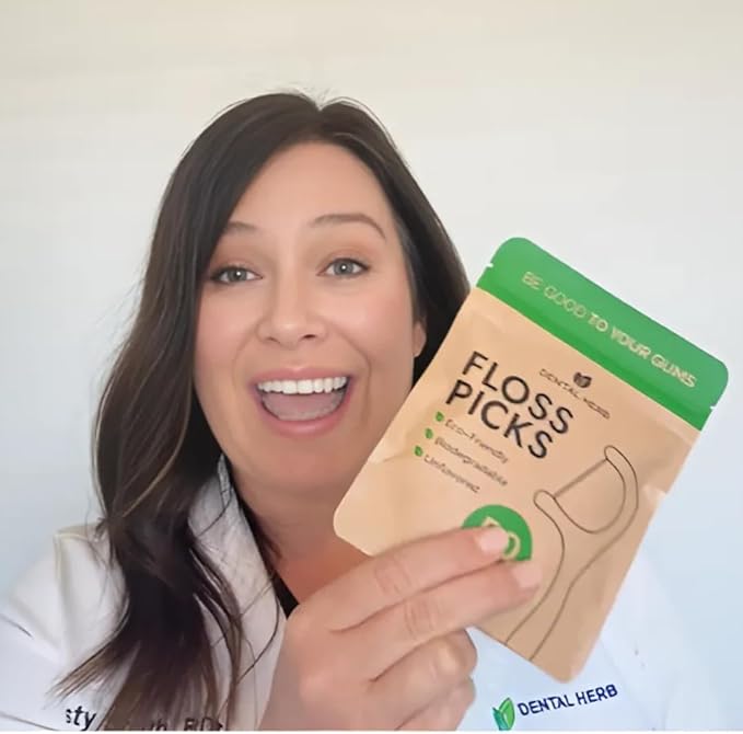 Dental Herb Company Biodegradable Dental Floss Picks, 200 Count (4×50) - Unflavored, Plant-Based, Plastic-Free & BPA-Free Tooth Flossers, Vegan & Eco-Friendly Oral Care
