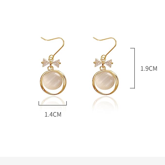 Vintage Circle Drop Earring Gold Cat Eye Stone