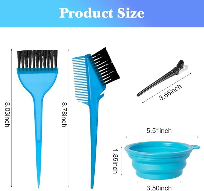 Hair Dye Color Brush and Bowl Set, Color Bowl Brushes Tool Mixing Bowl Kit Tint Comb for Hair Tint Dying Coloring Applicator (Blue)