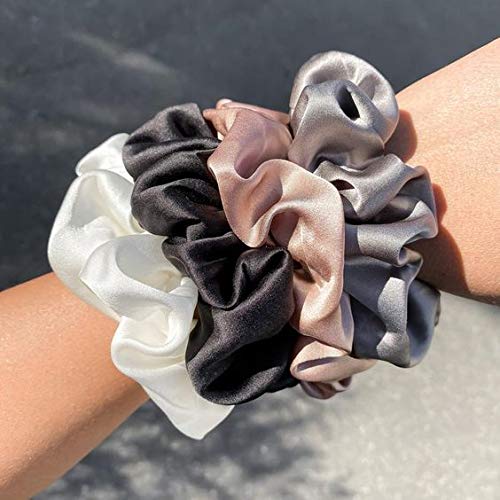 OLESILK 100% Mulberry Silk-Scrunchies for Hair Sleep, Women Grils Silk Hair Ties for Frizz & Breakage Curly Hair, No Damage, Elastics Ponytail Holder, 3 Pack