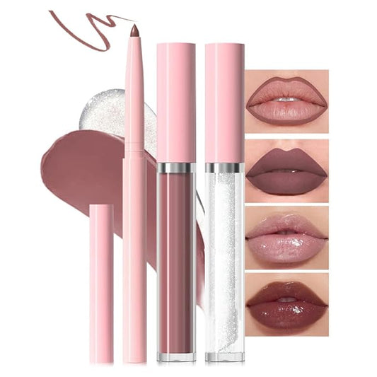 3-in-1Mocha Brown Matte Lip Stain Kit | Waterproof Lip Liner + Hydrating Matte Lip Gloss + Nourishing Lip Oil | Long Lasting Plumping to Create Perfect Lip Makeup.10#
