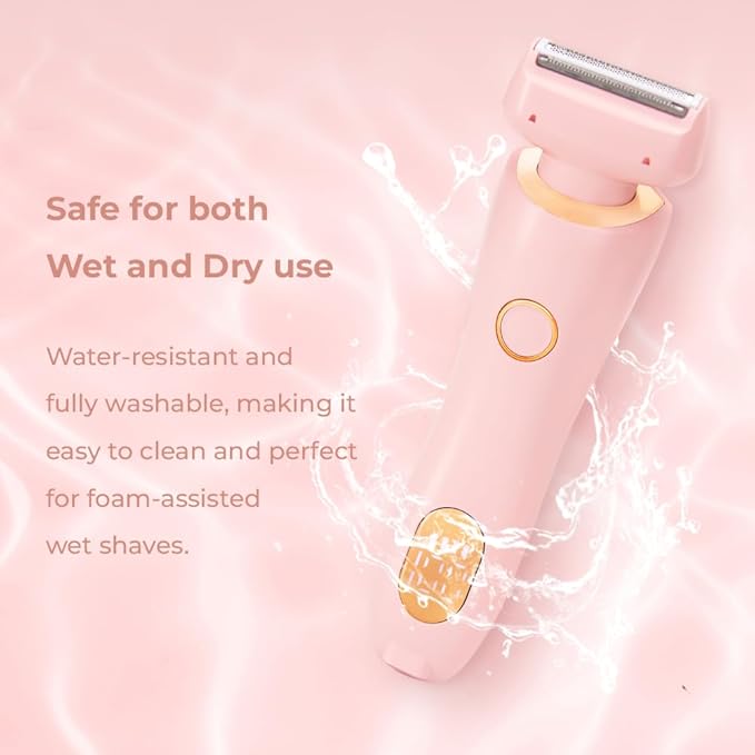 Women Intimate Shaver, Body Groomer Dual Head Bikini Trimmer 2 in 1 Electric Razors Cordless Dry/Wet Use for Pubic Hair, Armpit, Facial Hair Painless Removal Waterproof Rechargeable, for Underarm Leg