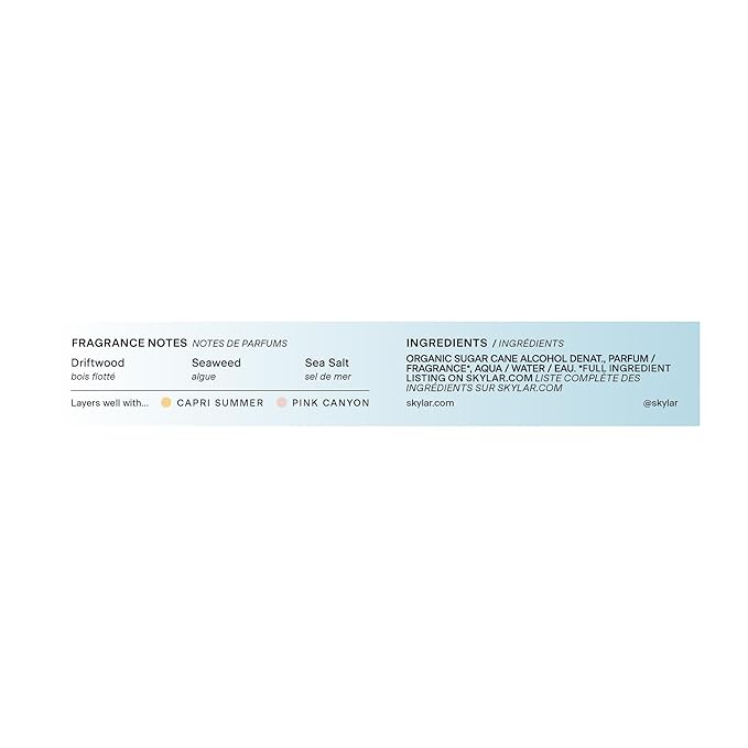 Skylar Salt Air Eau de Parfum - Hypoallergenic & Clean Perfume for Women & Men, Vegan & Safe for Sensitive Skin - Fresh Perfume with Notes of Driftwood, Sea Salt & Seaweed - 10mL /0.33 Fl oz