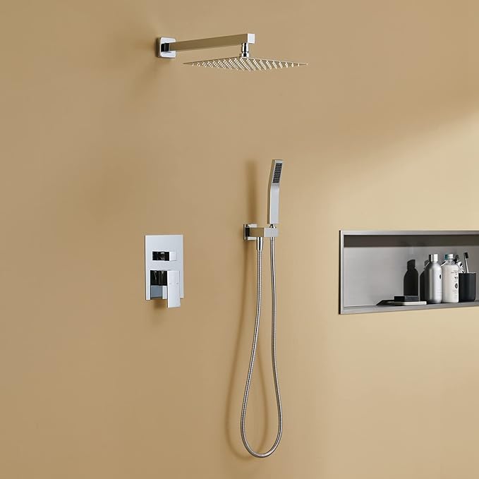 Artiqua Shower System 10 Inches Rain Shower Combo Set Chrome Wall Mount Faucet Bathroom Faucets with Rainfall Shower Head and Hand Shower