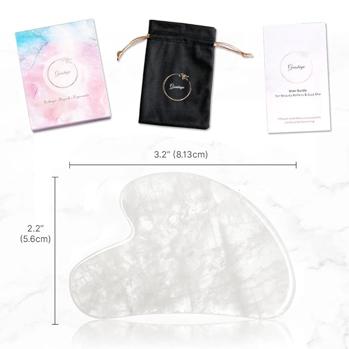 Natural White Quartz Gua Sha Facial Tools | Guasha Tool for Face Sculpting, Shaping, Reduce Puffiness, Tension Relief | Stone for Eyes, Face and Body